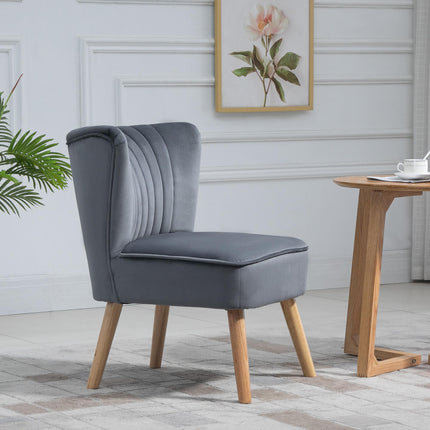 Set of 2 Velvet Accent Tub Chairs with Curved Back and Wood Legs - Grey