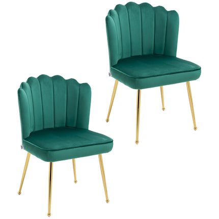 Shell Luxe Velvet Accent Chair Set of 2 with Gold Metal Legs - Green