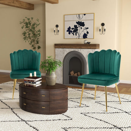Shell Luxe Velvet Accent Chair Set of 2 with Gold Metal Legs - Green