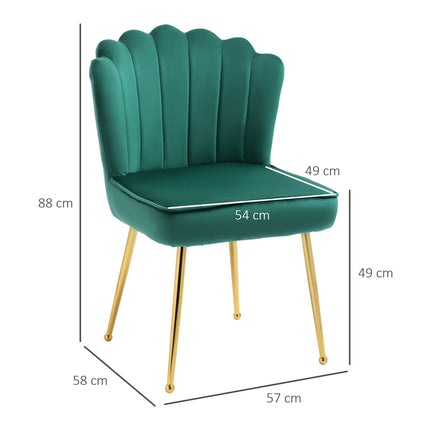 Shell Luxe Velvet Accent Chair Set of 2 with Gold Metal Legs - Green
