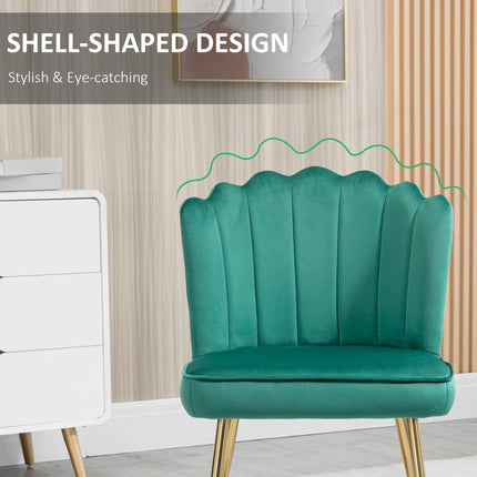 Shell Luxe Velvet Accent Chair Set of 2 with Gold Metal Legs - Green