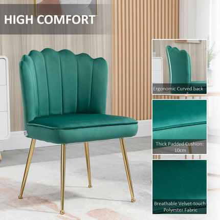 Shell Luxe Velvet Accent Chair Set of 2 with Gold Metal Legs - Green