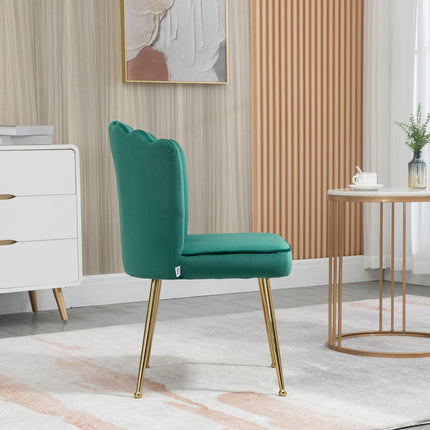Shell Luxe Velvet Accent Chair Set of 2 with Gold Metal Legs - Green