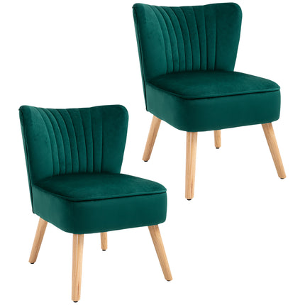 Velvet Tub Accent Chair with Curved Back and Wood Frame Legs Set of 2 - Green