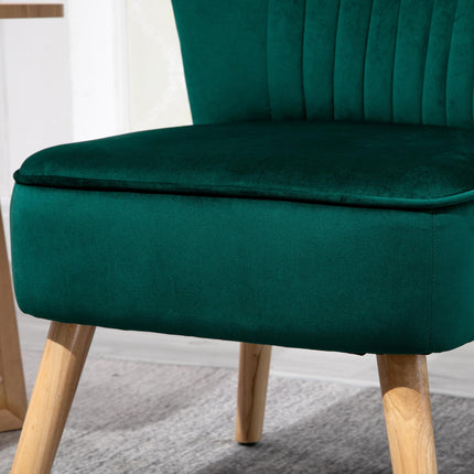 Velvet Tub Accent Chair with Curved Back and Wood Frame Legs Set of 2 - Green