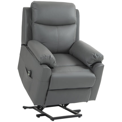 Electric Power Lift Recliner Chair with Remote Control - Charcoal Grey Faux Leather