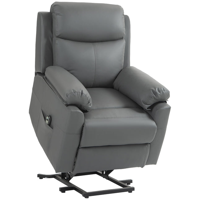 Electric Power Lift Recliner Chair with Remote Control - Charcoal Grey Faux Leather