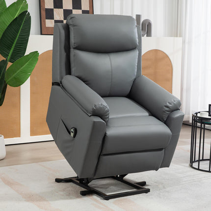 Electric Power Lift Recliner Chair with Remote Control - Charcoal Grey Faux Leather