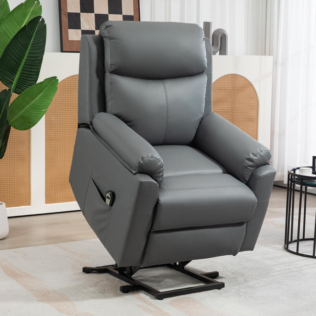 Electric Power Lift Recliner Chair with Remote Control - Charcoal Grey Faux Leather