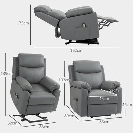 Electric Power Lift Recliner Chair with Remote Control - Charcoal Grey Faux Leather