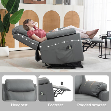 Electric Power Lift Recliner Chair with Remote Control - Charcoal Grey Faux Leather