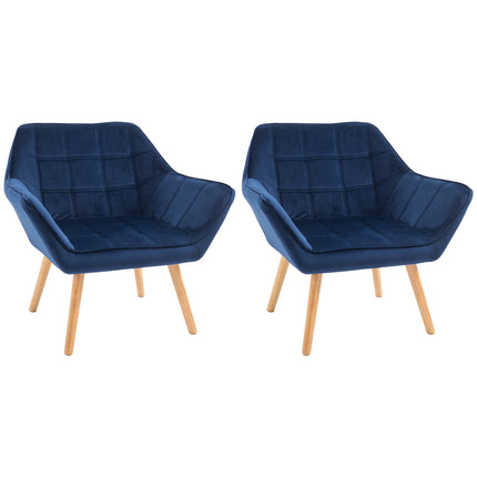 Luxe Velvet Armchair Set of 2 with Lattice Design - Blue