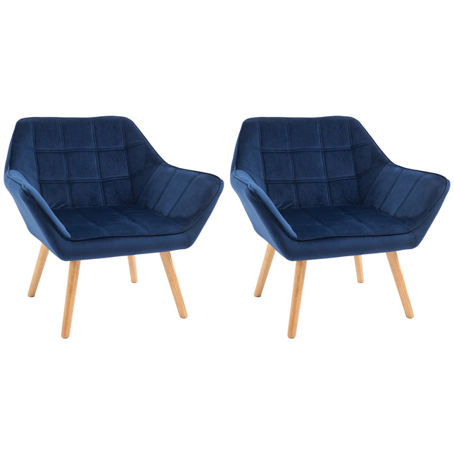 Luxe Velvet Armchair Set of 2 with Lattice Design - Blue