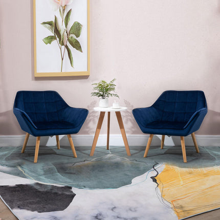 Luxe Velvet Armchair Set of 2 with Lattice Design - Blue