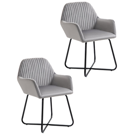 Modern Velvet-Feel Upholstered Accent Armchair with Metal Base, Set of 2 - Grey