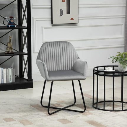 Modern Velvet-Feel Upholstered Accent Armchair with Metal Base, Set of 2 - Grey