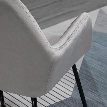 Modern Velvet-Feel Upholstered Accent Armchair with Metal Base, Set of 2 - Grey