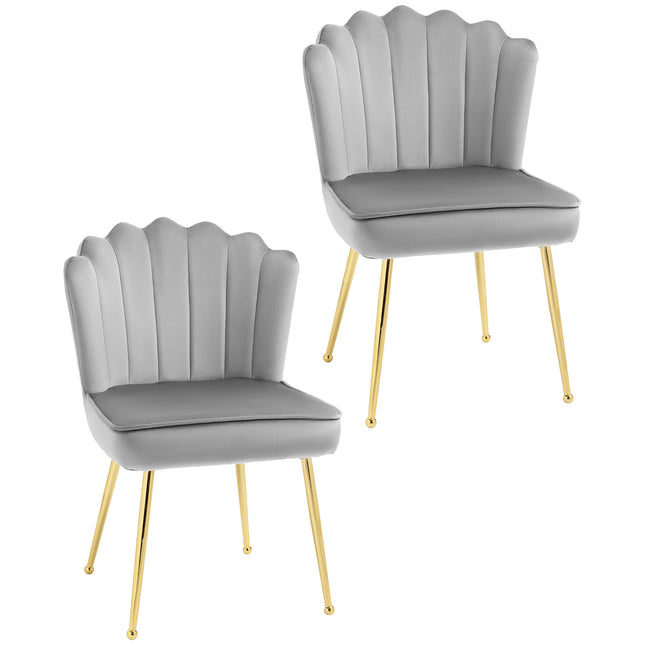 Shell Luxe Velvet Accent Chair Set of 2 with Gold Metal Legs - Grey