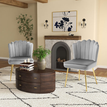Shell Luxe Velvet Accent Chair Set of 2 with Gold Metal Legs - Grey