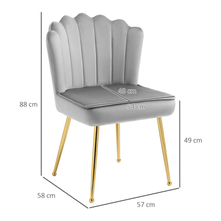 Shell Luxe Velvet Accent Chair Set of 2 with Gold Metal Legs - Grey