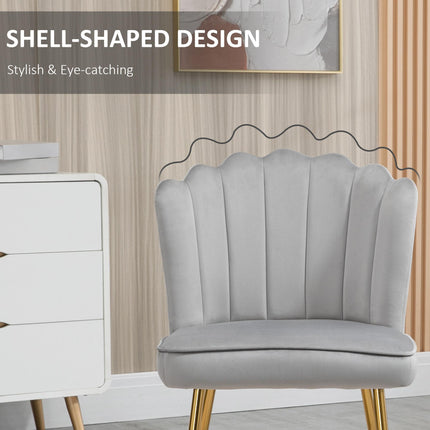 Shell Luxe Velvet Accent Chair Set of 2 with Gold Metal Legs - Grey