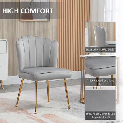 Shell Luxe Velvet Accent Chair Set of 2 with Gold Metal Legs - Grey