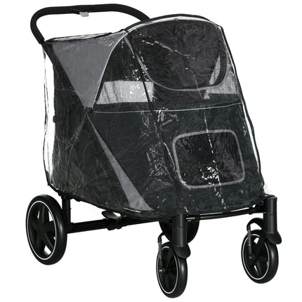 4 Wheel Pet Stroller with Rain Cover for Medium & Large Dogs - Black