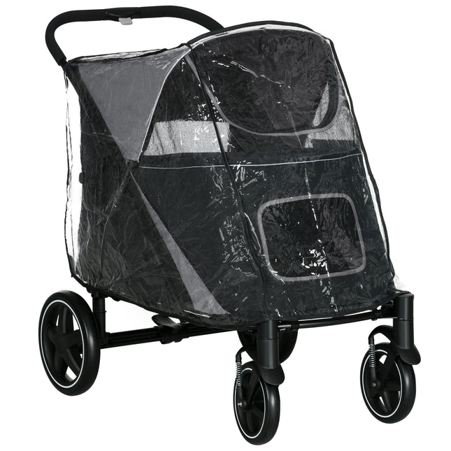 4 Wheel Pet Stroller with Rain Cover for Medium & Large Dogs - Black
