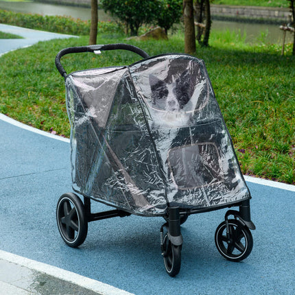 4 Wheel Pet Stroller with Rain Cover for Medium & Large Dogs - Black