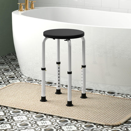 Height Adjustable Aluminium Shower Chair with Non-Slip Feet for Disabled and Elderly - Black