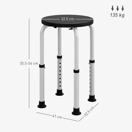 Height Adjustable Aluminium Shower Chair with Non-Slip Feet for Disabled and Elderly - Black