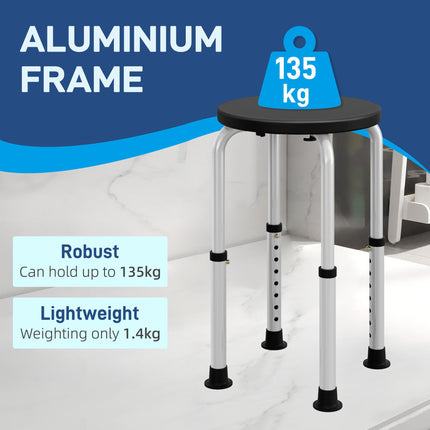 Height Adjustable Aluminium Shower Chair with Non-Slip Feet for Disabled and Elderly - Black