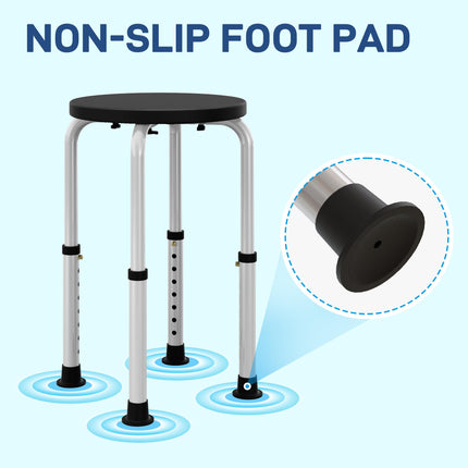 Height Adjustable Aluminium Shower Chair with Non-Slip Feet for Disabled and Elderly - Black