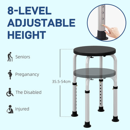 Height Adjustable Aluminium Shower Chair with Non-Slip Feet for Disabled and Elderly - Black
