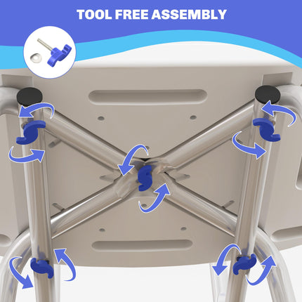 Height Adjustable Shower Stool with Backrest, Anti-Slip Feet & Shower Head Holder - Blue