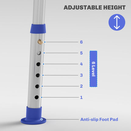 Height Adjustable Shower Stool with Backrest, Anti-Slip Feet & Shower Head Holder - Blue