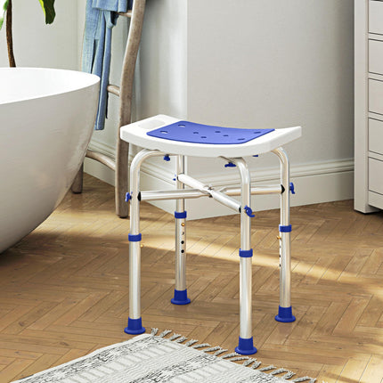 Adjustable 44-51.5cm Aluminium Frame Shower Bath Stool with Padded Seat - White