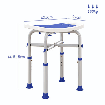 Adjustable 44-51.5cm Aluminium Frame Shower Bath Stool with Padded Seat - White
