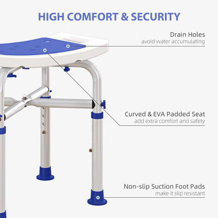 Adjustable 44-51.5cm Aluminium Frame Shower Bath Stool with Padded Seat - White
