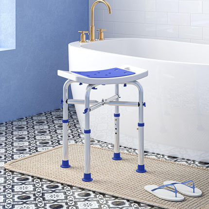 Adjustable 44-51.5cm Aluminium Frame Shower Bath Stool with Padded Seat - White