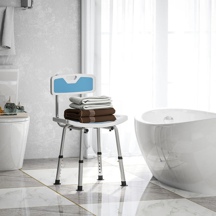 Height Adjustable Shower Stool with Backrest, Anti-slip Feet & Shower Head Holder - Light Blue