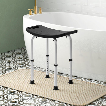 Height Adjustable Aluminium Shower Bath Stool with Non-Slip Pads for Elderly, Disabled, Seniors, Pregnant - Black