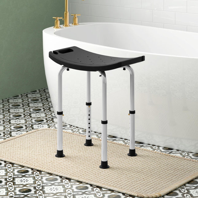 Height Adjustable Aluminium Shower Bath Stool with Non-Slip Pads for Elderly, Disabled, Seniors, Pregnant - Black