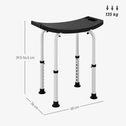 Height Adjustable Aluminium Shower Bath Stool with Non-Slip Pads for Elderly, Disabled, Seniors, Pregnant - Black