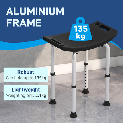Height Adjustable Aluminium Shower Bath Stool with Non-Slip Pads for Elderly, Disabled, Seniors, Pregnant - Black