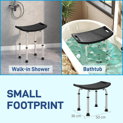 Height Adjustable Aluminium Shower Bath Stool with Non-Slip Pads for Elderly, Disabled, Seniors, Pregnant - Black