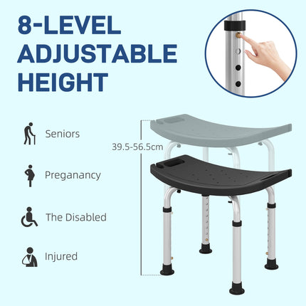 Height Adjustable Aluminium Shower Bath Stool with Non-Slip Pads for Elderly, Disabled, Seniors, Pregnant - Black
