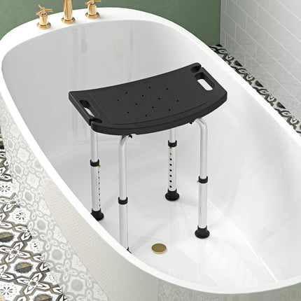 Height Adjustable Aluminium Shower Bath Stool with Non-Slip Pads for Elderly, Disabled, Seniors, Pregnant - Black