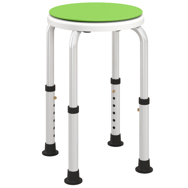 Height Adjustable 360° Swivel Aluminium Shower Chair with Non-Slip Feet for Disabled and Elderly - Green