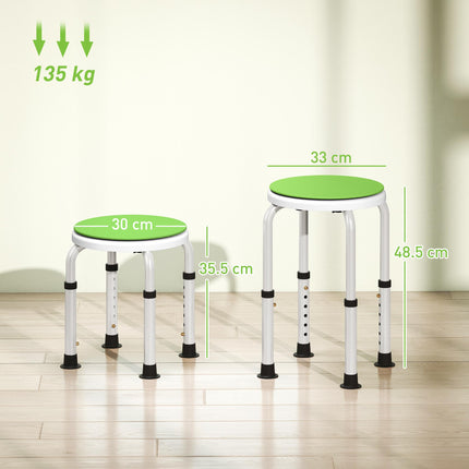 Height Adjustable 360° Swivel Aluminium Shower Chair with Non-Slip Feet for Disabled and Elderly - Green